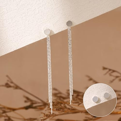 Gold Earrings for Women, 14K Gold Plated Tassel Dangle Earrings for Women Trendy Hypoallergenic Long Chain Earring Dainty Pearl Drop Earrings Elegant Wedding Earring Fashion Jewelry for Womens - color: 3tassel earrings-silver