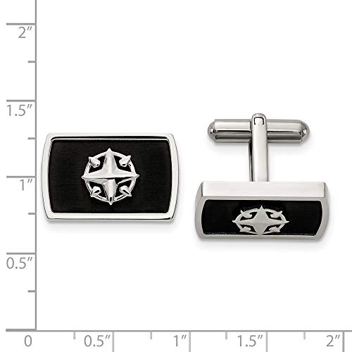 Stainless Steel & Black Plated North Star Compass Cuff Links, 22x14mm
