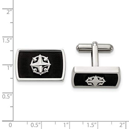Stainless Steel & Black Plated North Star Compass Cuff Links, 22x14mm