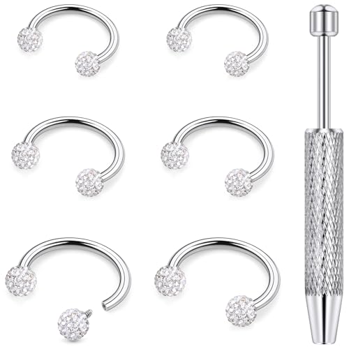 18G 16G 14G Horseshoe Septum Nose Ring Piercing Jewelry Stainless Steel Internal Thread Circular Barbell Daith Rook Earring Snake Bite Lip Ring Piercing Jewelry for Women CZ Silver Black Gold - color: Silver, size: 14 Gauge