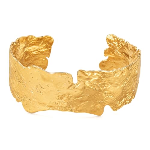 Gold Cuff Bracelets for Women Vintage Adjustable Boho Chunky Cuffs Bangle Handmade Irregular Jewelry