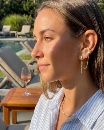 Gold Earrings for Women Trendy 14K Gold Plated Dangle Earrings Small Hoop Huggie Drop Stud Earrings Cubic Zirconia Simple Minimalist Dainty Chain Tassel Hypoallergenic Earrings - color: Ear Cuff & Gold