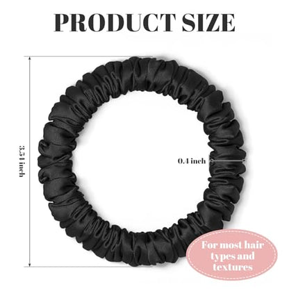 Scrunchies Hair Ties Silk Satin Scrunchy, WantGor Women 4PC Hair Bands | Pure Mulberry Silk Skinny Elastic Scrunchies Bracelets Ponytail Holders Hair Accessories (Black*4) - color: Black*4