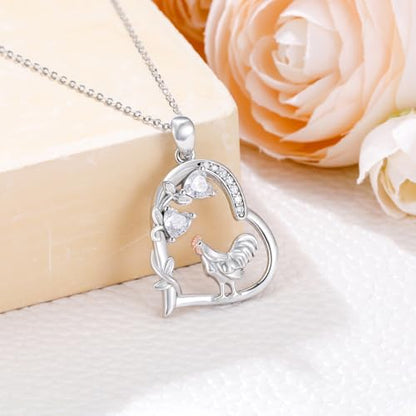 Heart Animal Necklace 925 Sterling Silver Cute Animal Pendant Jewelry Birthday Gifts for Women Girlfriend Mom Animal Lovers - style: Chicken