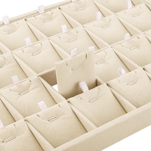 24 Grid Stackable Jewelry Tray Organizer with Removable Divider Velvet Tray | Jewelry Display Tray for Earrings Necklaces Bracelet Rings Display Showcase - Light Khaki - color: Light Khaki