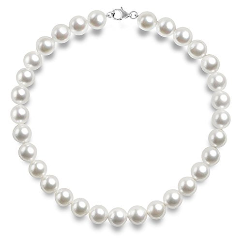 PAVOI 925 Sterling Silver Round Simulated Shell Pearl Necklace Strand | Pearl Choker Necklace | Jewelry for Women - size: 18 Inches, style: 10mm