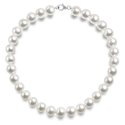 PAVOI 925 Sterling Silver Round Simulated Shell Pearl Necklace Strand | Pearl Choker Necklace | Jewelry for Women - size: 18 Inches, style: 10mm