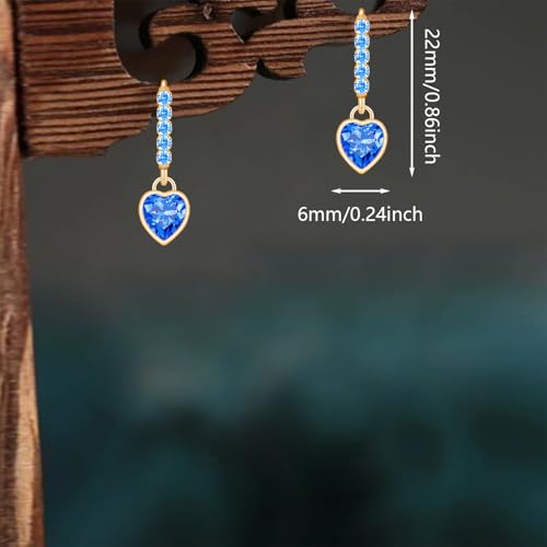 Sparkly Crystal Love Heart Dangle Drop Earrings Dainty Rhinestone Tiny Heart Huggie Hoop Earrings For Women - color: Blue
