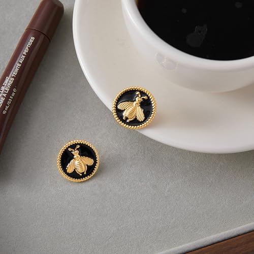RAUCHBE Big Chunky Gold Earrings for Women Vintage Black Oval Earring Onyx Statement Earrings Trendy Jewelry - style: Bee