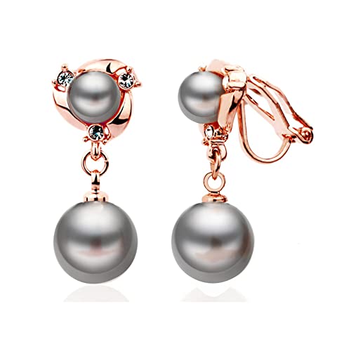 Clip On Earring For Women Pearl Non Pierced Clip Earrings - color: rose gold gray