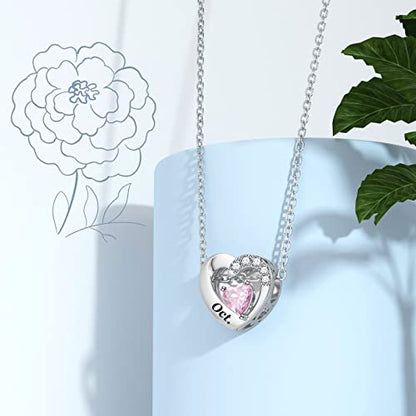 SEVENWELL Jan-Dec Birthstone Charms for Pandora Bracelets, Heart Charm | Fits Most European Charm Bracelets, Sparkling Heart CZ, Birth Flower Engraved, Gift Ready, Nickel-Free - color: October Birthstone Charm