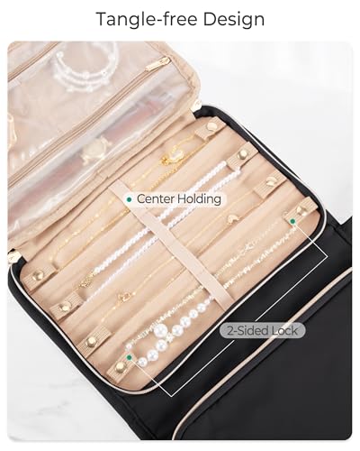 Marscamd Travel Jewelry Case Organizer, Foldable Jewelry Bag, Black | with Zipper Jewelry Bag for Earrings, Rings, Necklaces, Bracelets, Brooches - color: Black