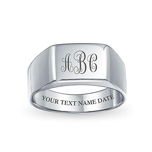 Men's Simple Rectangle Monogram Style Signet Ring .925 Sterling Silver - color: Silver Engrave