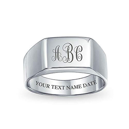 Men's Simple Rectangle Monogram Style Signet Ring .925 Sterling Silver - color: Silver Engrave