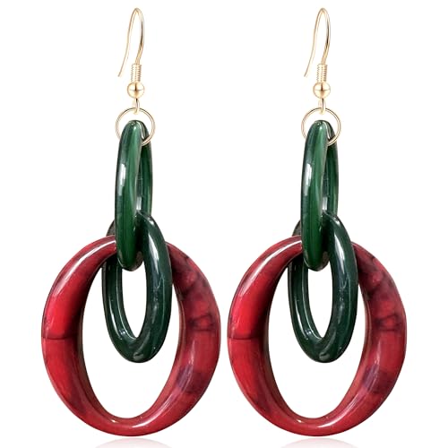 Bohemian Simplicity Acrylic Geometry Oval Circle Dangle Drop Earrings Lightweight Resin Chain Hook Earrings For Women - color: Red