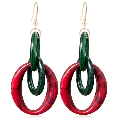 Bohemian Simplicity Acrylic Geometry Oval Circle Dangle Drop Earrings Lightweight Resin Chain Hook Earrings For Women - color: Red
