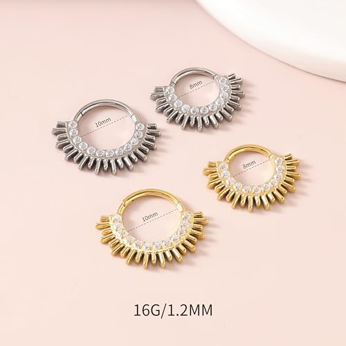 Cartilage Daith Earrings For Women Small 14K Gold Plated Hoop Hypoallergenic Helix Piercing Huggie Surgical Steel Diamond Implant Cubic Zirconia Prom Gift Jewelry - color: Style12-Gold, size: 16g-8mm