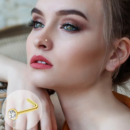 27-60 Pcs Nose Rings for Women Nose Piercing Jewelry Silver Nose Rings Studs 20G Surgical Nose Rings Hoops Nose Rings L Shaped Studs Screw Stainless Steel Nose Piercings for Women Men - color: gold-20G-21 pcs