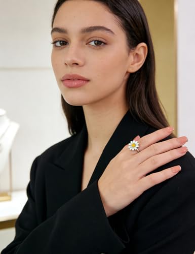 Anxiety Rings for Women – Adjustable Flower Spinner Ring, Daisy & Sunflower Fidget Ring, Gold Plated Calming Jewelry - style: Style 07