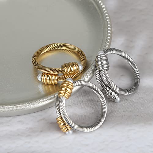 Cable Ring, a Cuff Pearl Ring Designed to Fit Finger Circumference Between 70mm-90mm - color: gold