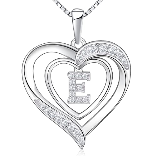 RIVIKO Heart Initial Necklace for Women, 925 Sterling Silver Letter Pendant,Personalized Charm Alphabet Jewelry Valentines Mother's Day Anniversary Christmas Birthday Gifts for Women Her Mom Wife - color: Letter-E