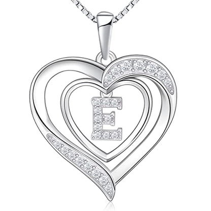 RIVIKO Heart Initial Necklace for Women, 925 Sterling Silver Letter Pendant,Personalized Charm Alphabet Jewelry Valentines Mother's Day Anniversary Christmas Birthday Gifts for Women Her Mom Wife - color: Letter-E