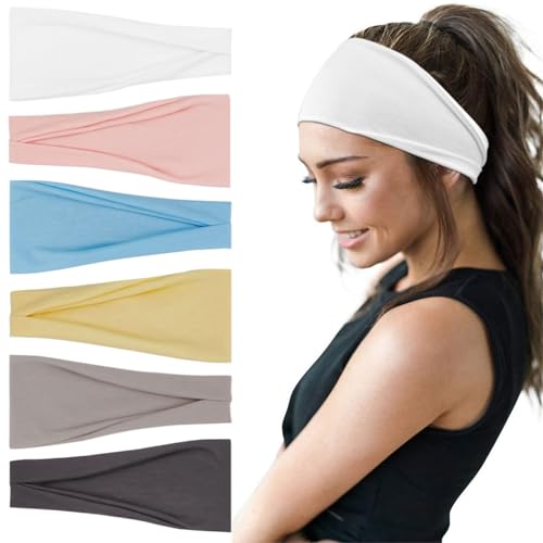YONUF Fashion Headbands For Women Wide Headband Yoga Workout Head Bands Hair Accessories Band 6 Pack - color: Solid2