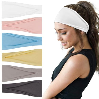 YONUF Fashion Headbands For Women Wide Headband Yoga Workout Head Bands Hair Accessories Band 6 Pack - color: Solid2