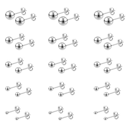 15 Pairs Ball Stud Earrings, Multi-Size Surgical Studs Earring, Simple Polished Ball Studs, Silver Stud Earring Set, Stainless Steel Jewelry for Women & Men(2mm 3mm 4mm 5mm 6mm)