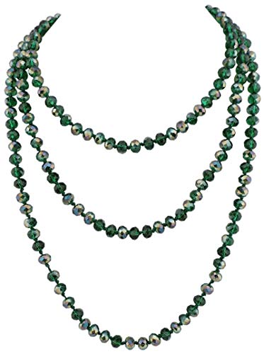 Firstmeet Fashion Beads Rope Knot Long Beaded Necklace Versatile 60" Strand Costume Jewelry for Women - color: Green AB