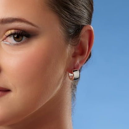 Milla Small Silver Hoop Earrings and Chunky Gold Hoops for Women | Small Chunky Silver Hoops and Thick Gold Hoop Earrings for Women. Available in 14K Gold and Silver Plated Finish - color: Silver - Thick