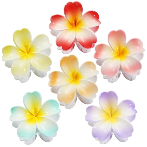 SMKSL 6 Pcs Flower Hair Claw Clips for Women Hawaiian Large Hair Clips for Thick Thin Curly Hair, Strong Hold & Non-Slip, Stylish Medium Beach Hair Accessories for Women Girls (Solid Petal) - color: Solid Petal
