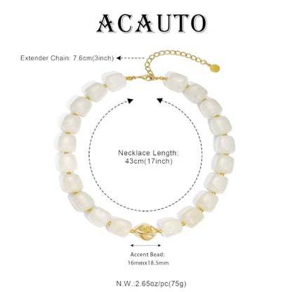 Chunky Beaded Necklace for Women,Square Resin beads boho Choker Necklace with gold-tone spacers,Fashion Trendy Summer Beach Party Necklaces Handmade Surfer Beach Necklaces Jewelry Gifts - color: Milky White
