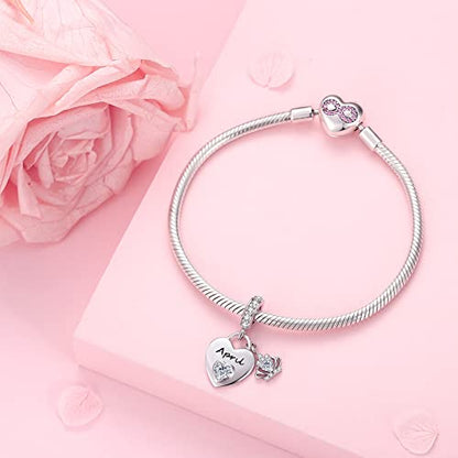 Birthstone Charms for Charms Bracelet: 925 Sterling Silver Heart Dangle Charms for Bracelets and Necklaces, Birthday Mother's Day Christmas Gifts For Women. - color: April