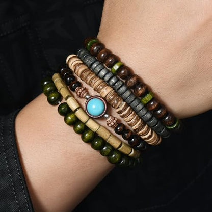 Vintage Stackable Bead Bracelet Set For Men Women Handmade Bohemian Style Multilayer Adjustable Elastic Bead Bracelet Fashion Punk Jewerly Gift - style: Style 2