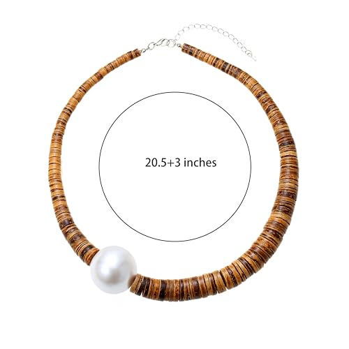 Elisheva Beaded Statement Necklace, Bohemian Layered Wood Bead and Turquoise Necklace, Chunky Coconut Shell Collar Necklace, Tribal Collar Jewelry for Women - color: Coconut Shell and Pearl
