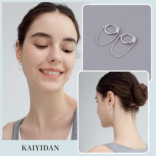 2 Pairs Gold/Silver Hoop Earrings For Women Set Trendy,14K Plated Gold Chunky Huggie Hoop Earings Pack,Oval Twisted Statement Silver Hoops,Fashion Jewelry Gift - color: 22) Silver chain hoops