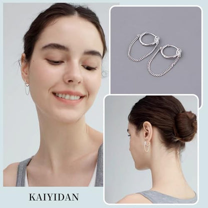 2 Pairs Gold/Silver Hoop Earrings For Women Set Trendy,14K Plated Gold Chunky Huggie Hoop Earings Pack,Oval Twisted Statement Silver Hoops,Fashion Jewelry Gift - color: 22) Silver chain hoops