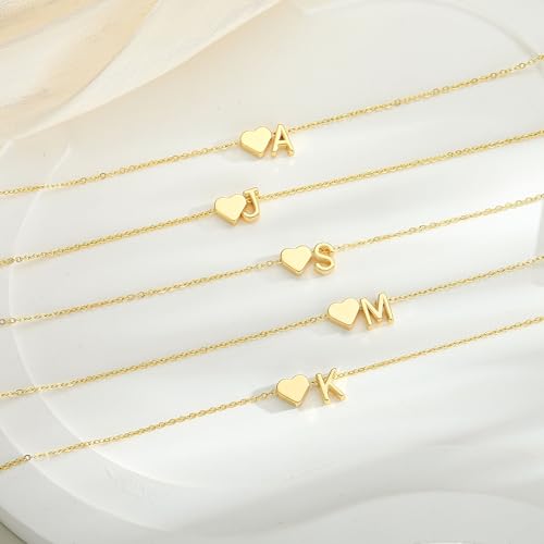 Turandoss Heart Initial Necklace A-Z Letter Teen Girl Gifts Trendy Stuff | Heart Initial Necklaces, 14K Gold Plated, A-Z Letter Pendant Necklace, Birthday Gifts for Women Teen Girls Trendy Jewelry - color: Gold, style: T