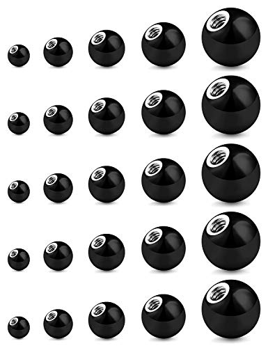 Prjndjw 25Pcs 14G 16G Replacement Balls internal thread & Externally Threaded Surgical Steel Balls Industrial Barbell Tongue Nipple Belly Button Eyebrow Rook Piercing Rings Parts 3MM-8MM - color: 25Pcs-14G-BLACK