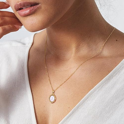 14K Gold Plated Initial Necklaces for Women, Letter Charm Pendant Necklace | Dainty Oval White Enamel Personalized Name Necklace, Trendy Jewelry with 16 inches Chain and 2 inches Extender - color: J