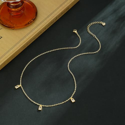 Lariat Gold Necklace for Women Dainty Long Necklaces 14k Gold Plated CZ Y Drop Chain Necklace Trendy Gold Jewelry Gifts - color: 3 Rectangular zircon-gold-233