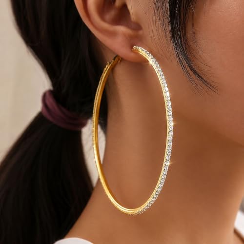 Big Chunky Gold Hoop Earrings for Women Beaded Large Statement Earrings Lightweight Fashion Jewelry Daily Wear Party Gift - color: E7:Gold 10cm