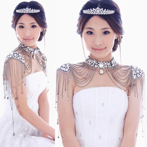 Crystal Tassels Arm Chain Women Body Jewelry Multilayer Shoulder Body Jewelry Shoulder Chain Necklace for Any Occasion - color: Silver