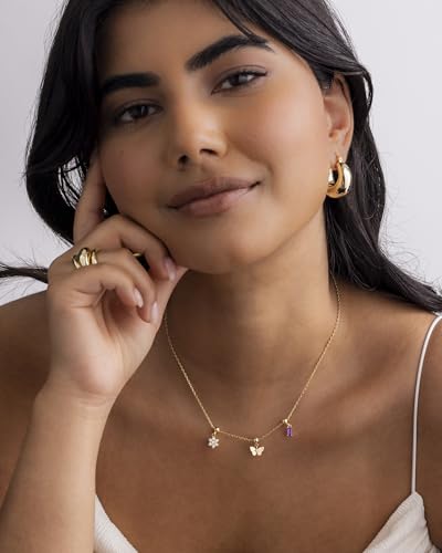 PAVOI 14K Gold Plated Dainty Necklace with Removable Charms Set for Women | 2 and 3-Pack Small Motif & Mantra Pendants, Adjustable Chain Gold Charm Necklace, Cute Jewelry Gifts - style: Spring Pack