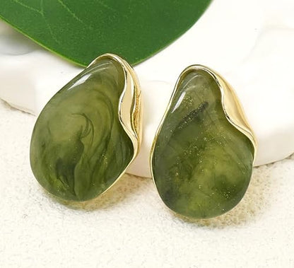 Acrylic Earrings for Women Irregular Resin Drop Earrings Metal Waterdrop Earring - color: Green