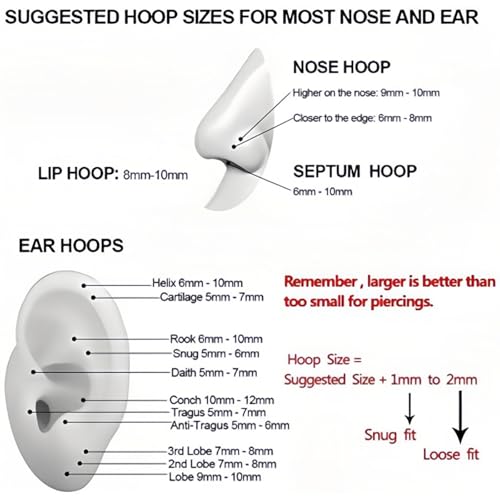 20G 18G 16G Titanium Nose Ring Hoop, Cartilage Hoop Earrings for Women Men Silver Gold Nose Ring Septum Ring Tragus Conch Helix Daith Lip Piercing Jewelry 6mm/7mm/8mm/9mm/10mm - color: Rose Gold-20g, style: 8mm