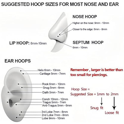 20G 18G 16G Titanium Nose Ring Hoop, Cartilage Hoop Earrings for Women Men Silver Gold Nose Ring Septum Ring Tragus Conch Helix Daith Lip Piercing Jewelry 6mm/7mm/8mm/9mm/10mm - color: Gold-18g, style: 9mm