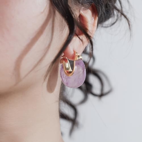 Chunky Gold Resin Hoop Earrings Leverback Statement Huggie Hoops Dangle Drop Dressy Earring Prom Festival Vacation Jewelry for Women - color: Purple, size: Drop