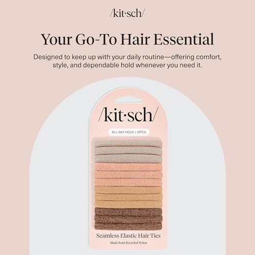 Kitsch Elastic Hair Ties No Damage | Stretchable Hair Bands - Neutral 12pcs | Strong All-Day Hold Hair, Rubber Bands For Hair, Ponytail Holders | Hair Accessories for Everyday Use - color: Neutral (Pack of 12)